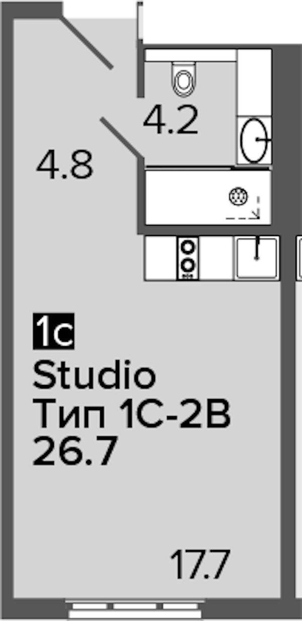 Квартира студия 26.7 м², 15/16 эт., Апарт-отель «ARTSTUDIO M103»
